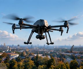 Dron pro leteckou fotogrammetrii nad městem
